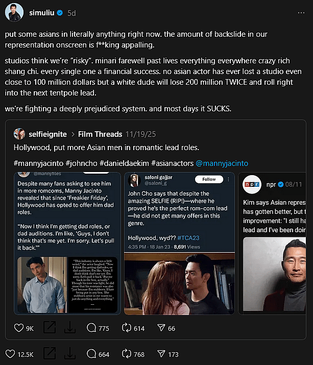 Simu Liu rages against Hollywood backslide on Asian representation in Shang-Chi and Avengers