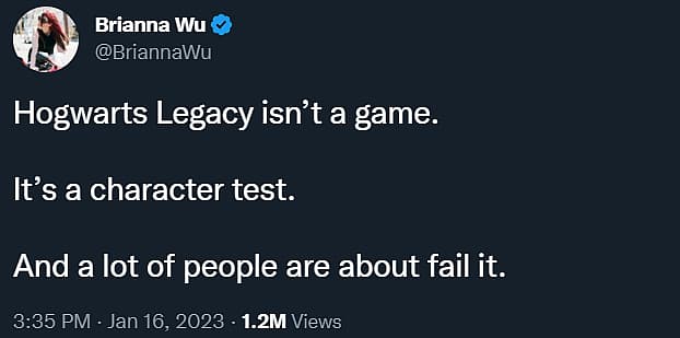 Brianna Wu insists Hogwarts Legacy is a character test for supporters