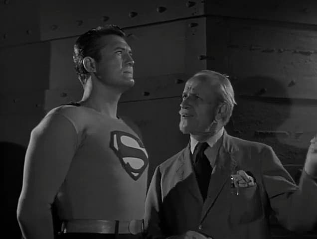 Professor Roberts alerts Superman to meteor strike in Adventures of Superman (1952)