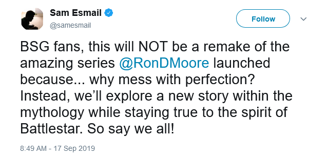 Sam Esmail announces his 'Battlestar Galactica' reboot.