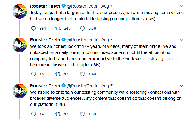 Rooster Teeth announces ongoing deletion of old content from their platforms