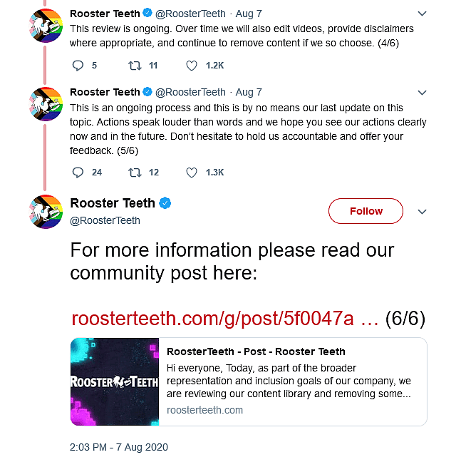 Rooster Teeth announces ongoing deletion of old content from their platforms