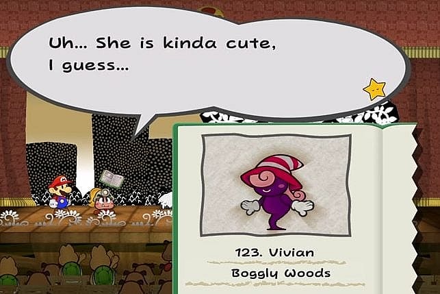 Goombella uses Tattle on Vivian in Paper Mario: The Thousand-Year Door (2004), Nintendo
