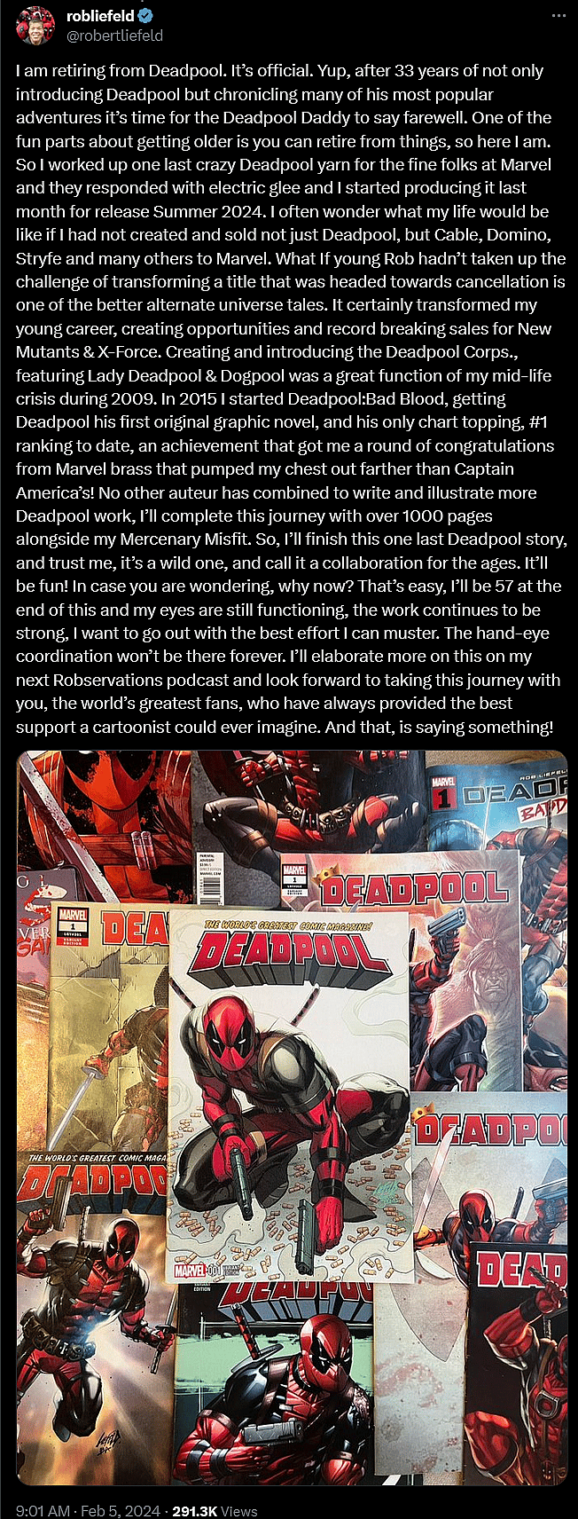 Rob Liefeld announces his retirement from working on Deadpool