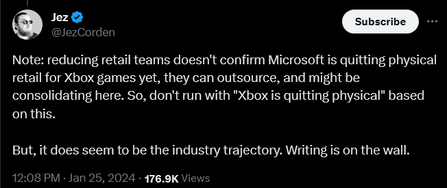 Microsoft Central's Jez Corden reports on Microsoft's shuttering of their Xbox physical release divisions