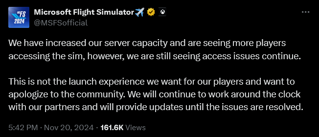The 'Microsoft Flight Simulator 2024' devs provide an update on their ongoing fixes.