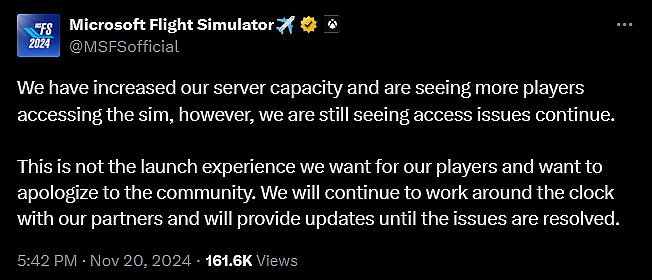 The 'Microsoft Flight Simulator 2024' devs provide an update on their ongoing fixes.