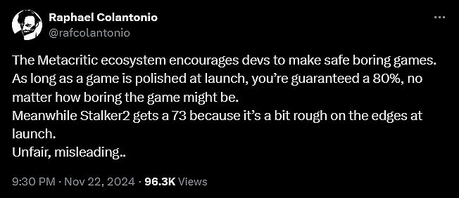 Arkane Studios founder Raphaël Colantonio discusses video game industry obsession with reviews