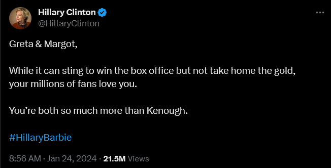 Hillary Clinton weighs in on 'Barbie'