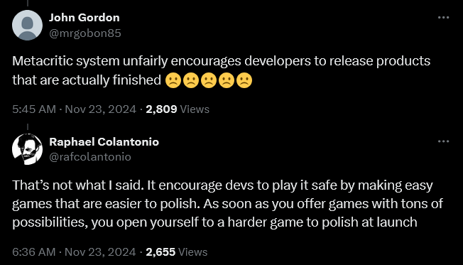 'Arkane Studios' founder Raphaël Colantonio weighs in on the discourse surrounding the video game industry and its obsession with review scores.