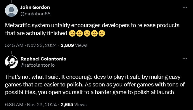 'Arkane Studios' founder Raphaël Colantonio weighs in on the discourse surrounding the video game industry and its obsession with review scores.