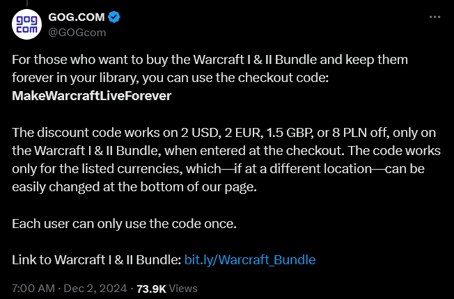 Good Old games announces their efforts to preserve 'Warcraft: Orcs and Humans' and 'Warcraft II'.