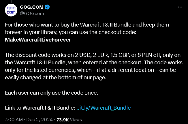 Good Old games announces their efforts to preserve 'Warcraft: Orcs and Humans' and 'Warcraft II'.