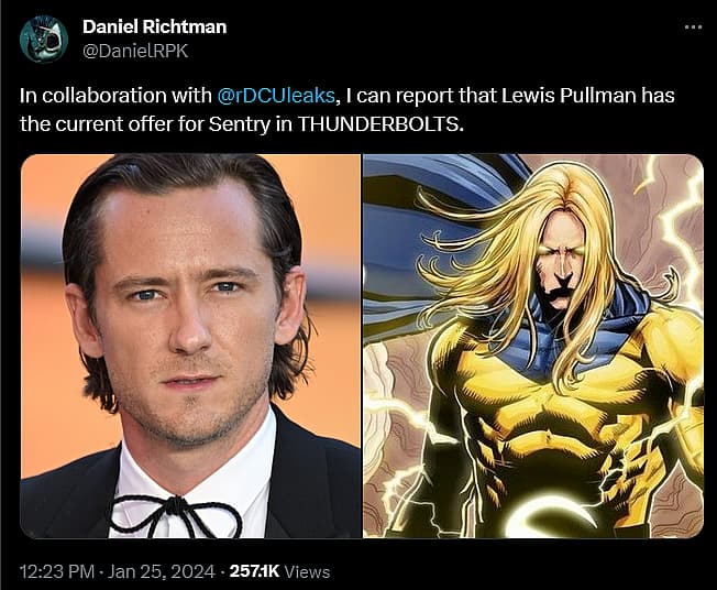Daniel Richtman reports Lewis Pullman eyed to play Sentry in Marvel's Thunderbolts