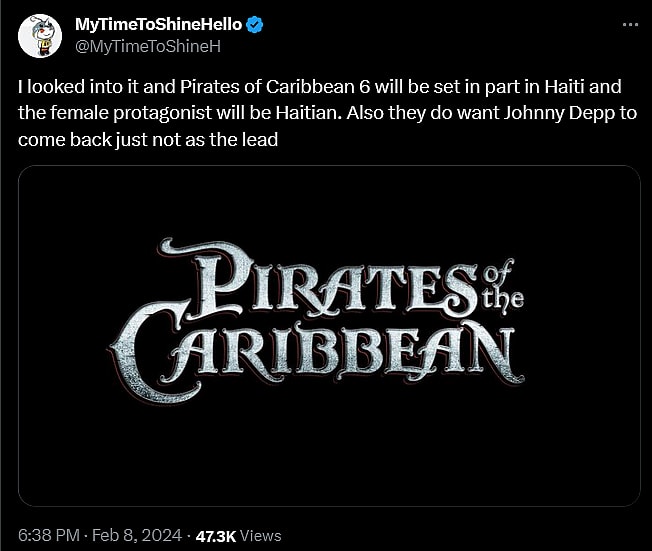 MyTimeToShineHello has info on Johnny Depp's possible inclusion in the female-led 'Pirates of the Caribbean' film