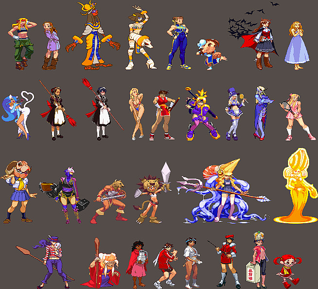 A collection of Demitri's Midnight Bliss transformations, as provided by Fighter's Generation, in Capcom Fighting Evolution (2004), Capcom