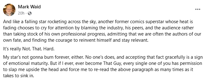 Mark Waid rejects Mark Millar's criticism of comic book industry 'cancel pigs'.