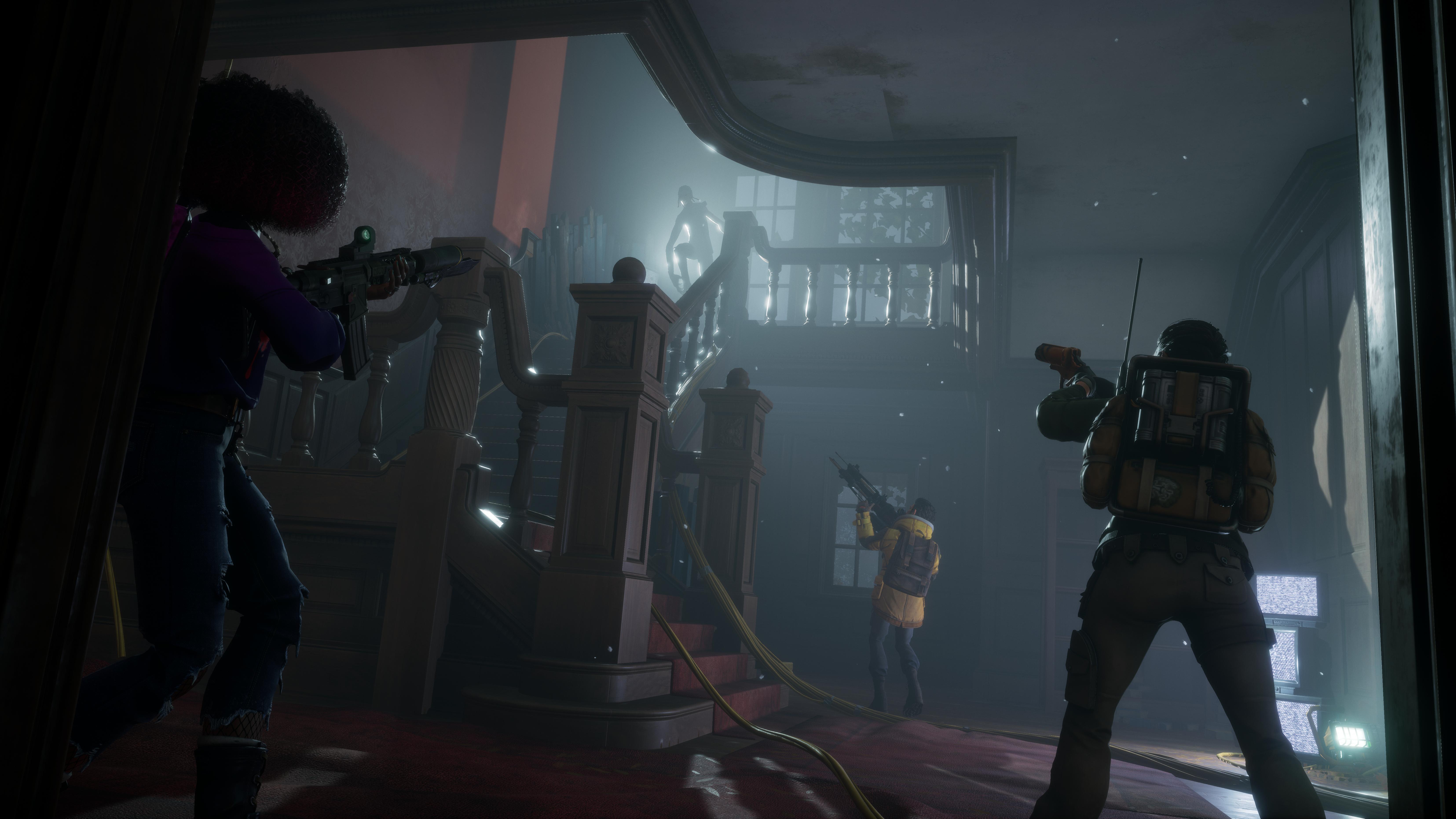 The gang train their guns on a vampire in Redfall (2023), Bethesda Softworks