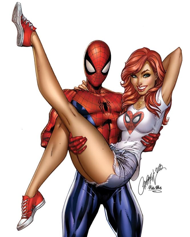 Spider-Man loves Mary-Jane on J. Scott Campbell's variant cover to Amazing Spider-Man Vol. 5 #2 (2018), Marvel Comics