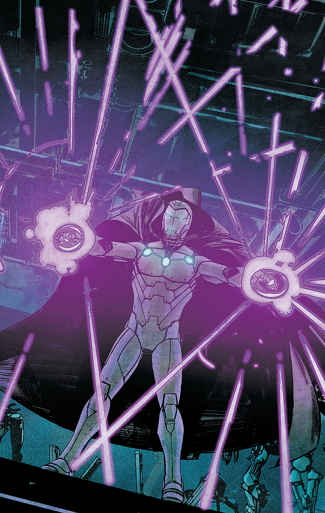 Doom unleashes his magiks in Infamous Iron Man Vol. 1 #3 (2017), Marvel Comics. Words by Brian Michael Bendis, art by Alex Maleev, Matt Hollingsworth, and Clayton Cowles.