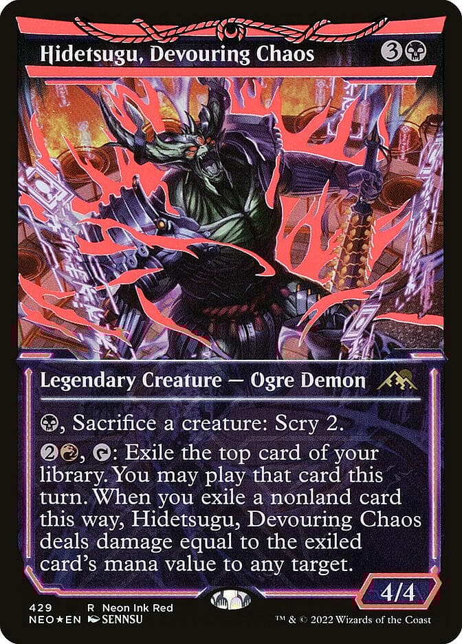 Hidetsugu, Devouring Chaos as illustrated by Sennsu via Card #429 Kamigawa: Neon Dynasty Set (2022), Wizards of the Coast