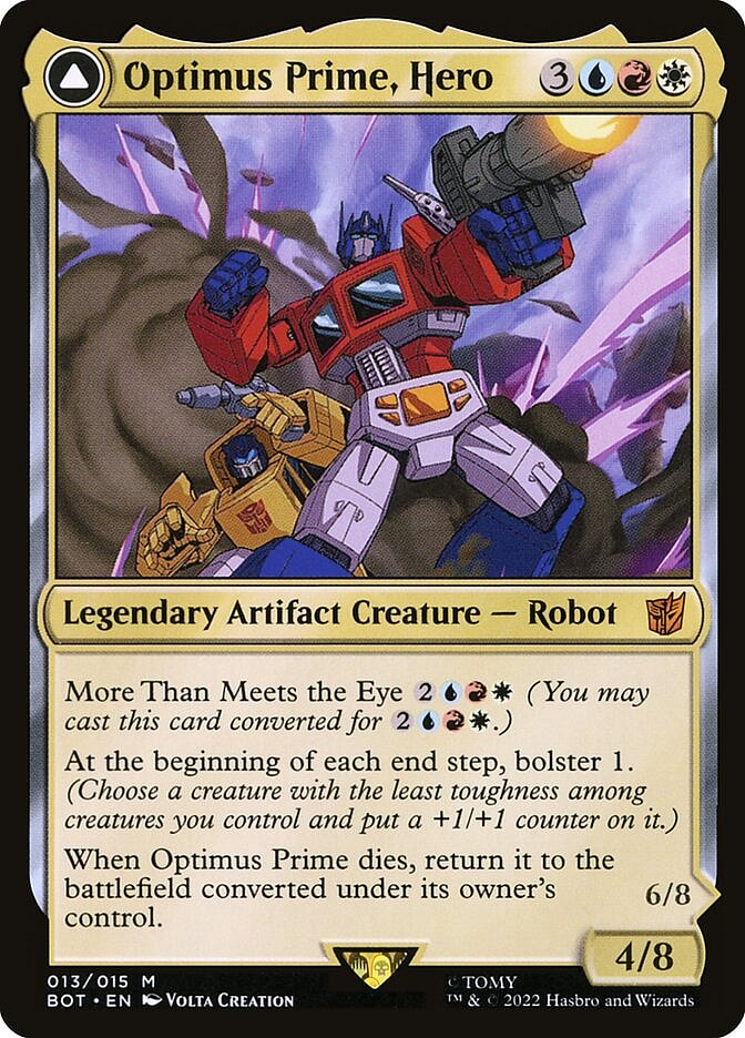 Optimus Prime leads the Autobots via Card #13, Magic: The Gathering - Secret Lair - The Transformers (2022), Wizards of the Coast. Art by Volta Creation. 