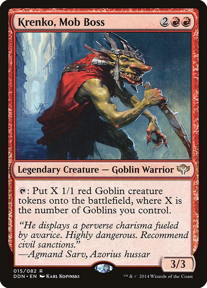 Krenko is ready to lead his legions via Card #114, Magic: The Gathering - Ravnica Remastered (2024), Wizards of the Coast. Art by Karl Kopinski.