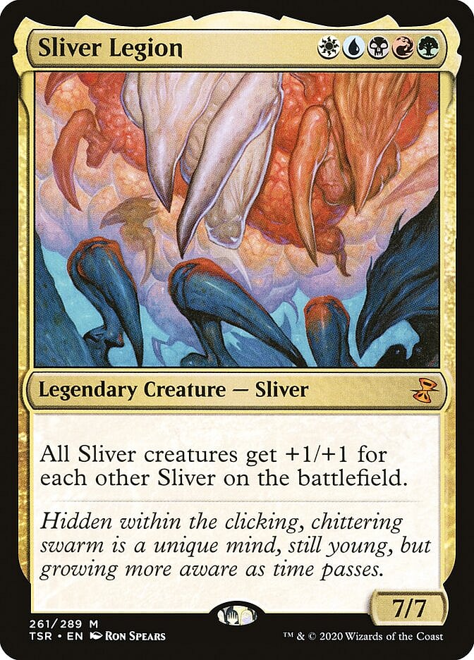The Sliver Legion descends via Card #261, Magic: The Gathering - Time Spiral Remastered (2020), Wizards of the Coast. Art by Ron Spears.