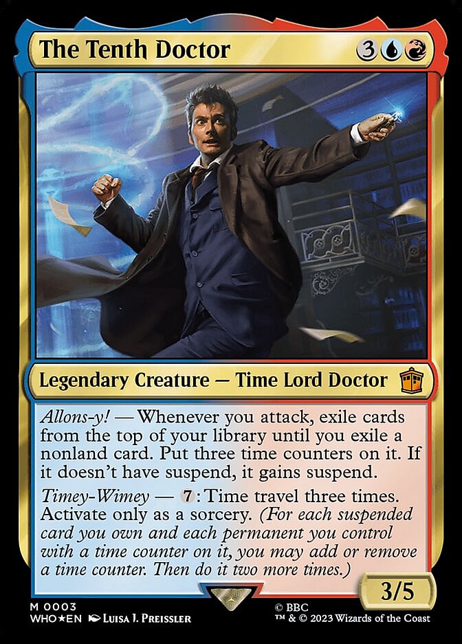 The Tenth Doctor wields his Sonic Screwdriver via Card #3, Magic: The Gathering - Secret Lair - Doctor Who (2023), Wizards of the Coast. Art by Luisa J. Pressler.