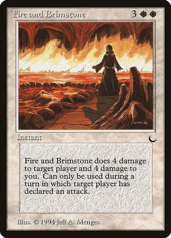 The Church of Tal oversees a mass witch burning via Fire And Brimstone (Card #009), Magic: The Gathering - The Dark (1994), Wizards of the Coast. Art by Jeff A. Menges.