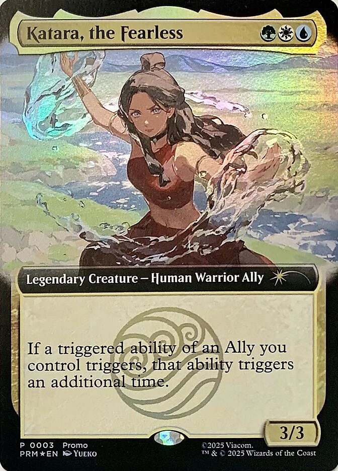 Katara unleashes her Waterbending via Katara the Fearless (Promo Card #003), Magic: The Gathering - Avatar: The Last Airbender (2025), Wizards of the Coast. Art by Yueko.