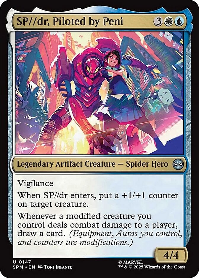 Peni Parker is ready to pilot the Sp//dr via Card #147, Magic: The Gathering - Marvel's Spider-Man (2025), Wizards of the Coast. Art by Toni Infante.