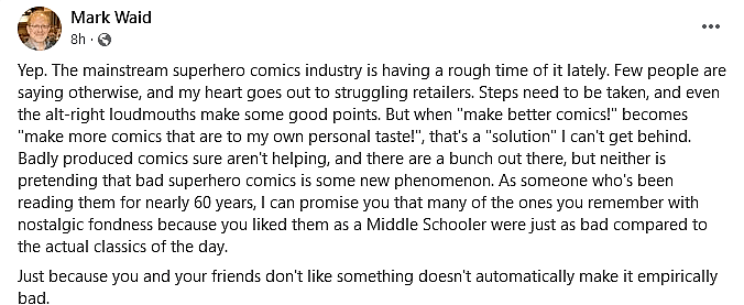 Mark Waid rejects Mark Millar's criticism of comic book industry 'cancel pigs'.