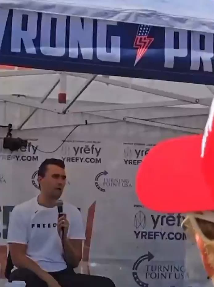 Charlie Kirk addressing students on Utah Valley University campus on September 10th, 2025