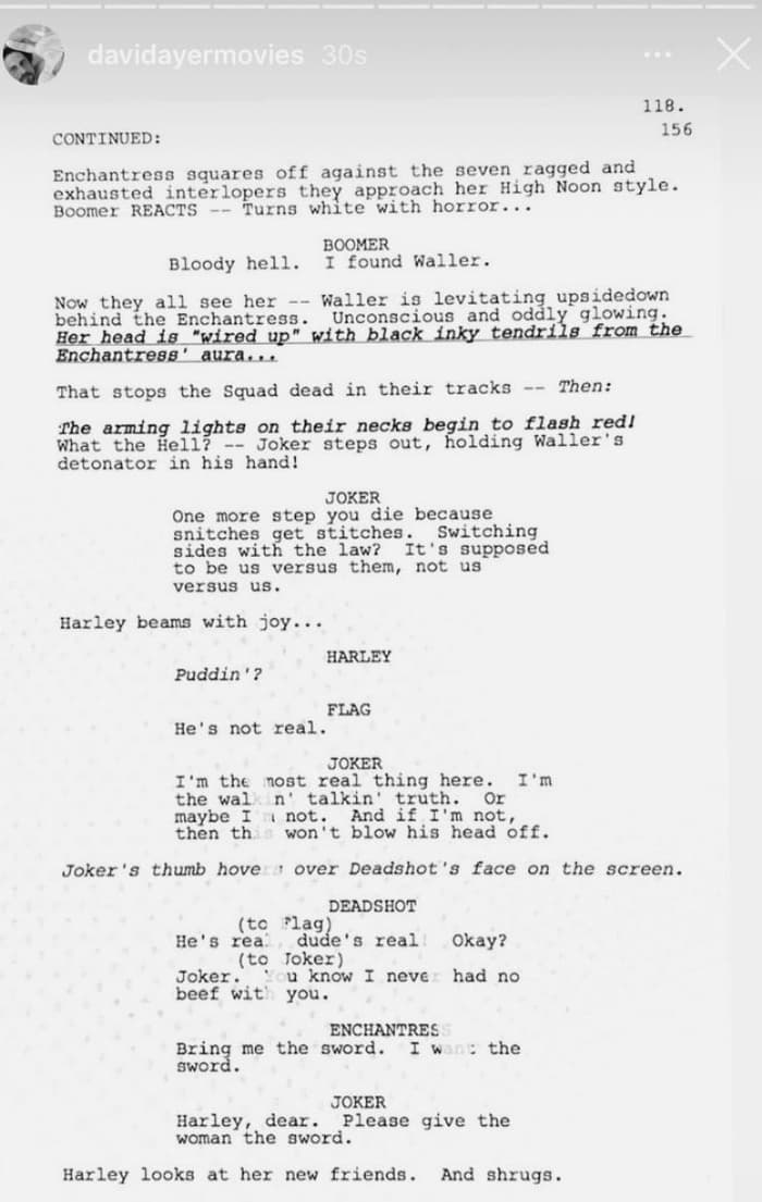 David Ayer Suicide Squad Script Page