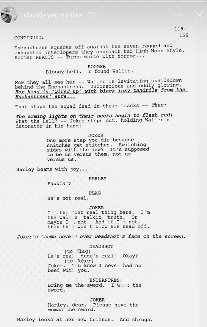 David Ayer Suicide Squad Script Page