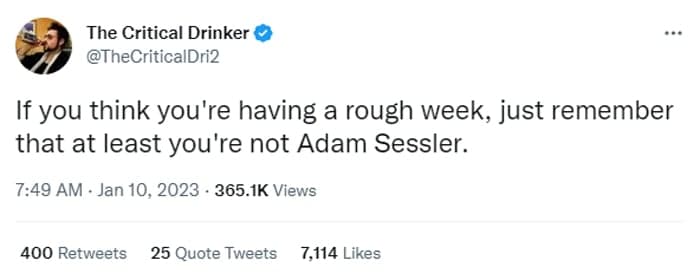 The Critical Drinker tweets about Adam Sessler.