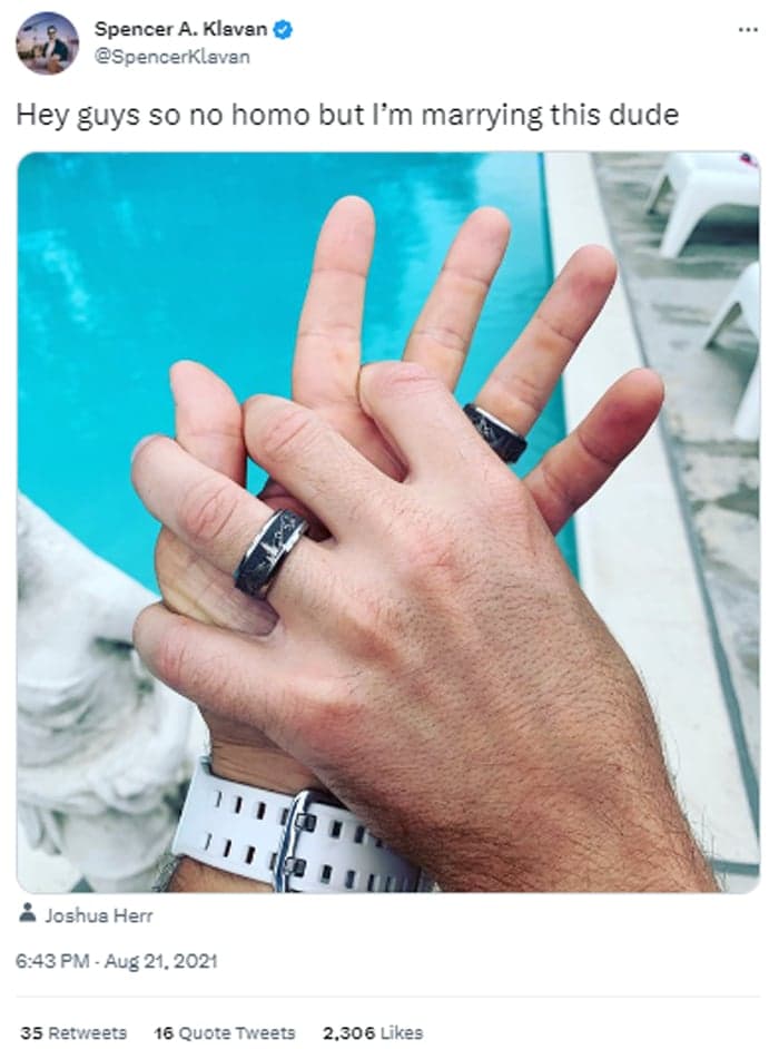 Conservative hero Spencer Klavan boasts of fake marrying another guy.