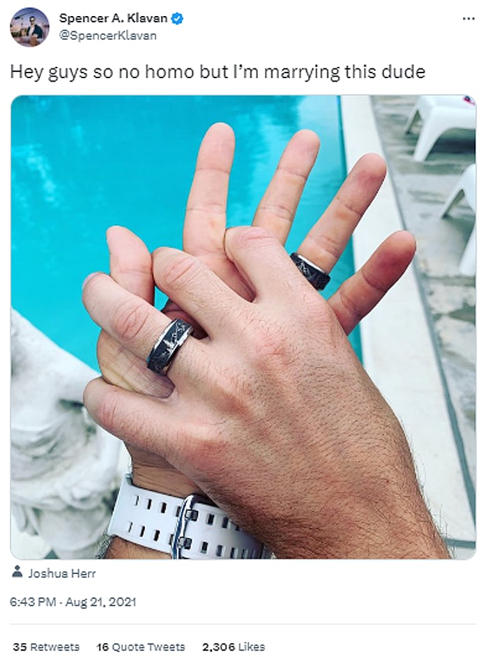 Conservative hero Spencer Klavan boasts of fake marrying another guy.