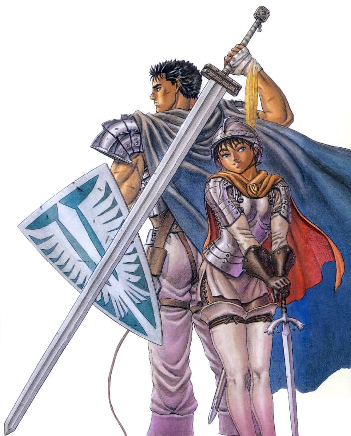 Guts and Casca stand at the ready on Kentaro Miura's cover to Berserk Vol. 7 (2005), Hakusensha