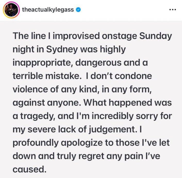In a now deleted post, Tenacious D guitartist Kyle Gass apologizes for wishing death on Donald Trump.