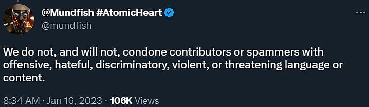Mundfish condemn hateful/threatening content about Ukraine-Russia conflict via Twitter