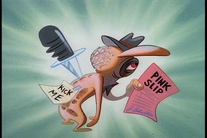 Ren (Billy West) is terminated and humiliated in The Ren & Stimpy Show Season 4 Episode 1 "Hermit Ren" (1994), Nickelodeon