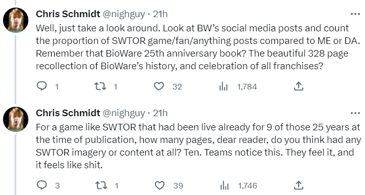Archive Link Chris Schmidt discusses how developers of Star Wars: The Old Republic felt rejected via Twitter