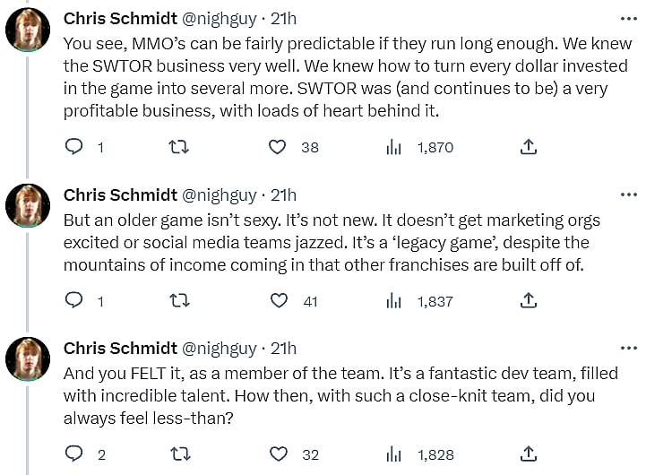 Archive Link Chris Schmidt discusses how developers of Star Wars: The Old Republic felt rejected via Twitter