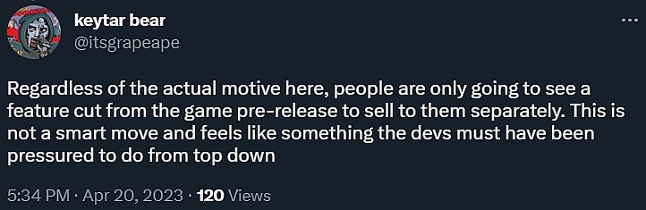 itsgrapeape discusses how many are likely to react to The Lord of the Rings: Gollum having Elvish voice overs as DLC via Twitter