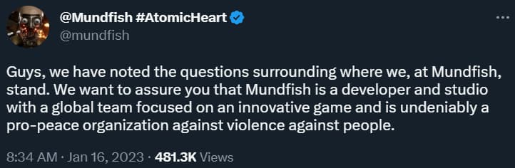Mundfish allude to where they stand in the Ukraine-Russia conflict via Twitter