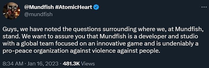 Mundfish allude to where they stand in the Ukraine-Russia conflict via Twitter