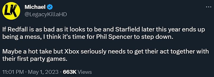 LeagacyKillaHD says Phil Spencer should step down over Redfall's poor launch and Starfield concerns