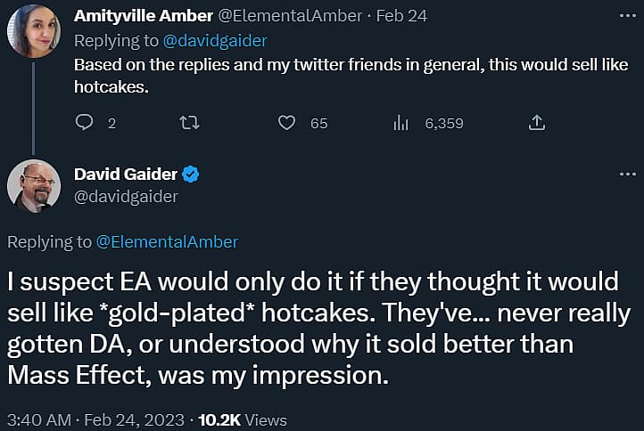 ElementalAmber and David Gaider discuss Dragon Age: Origins remaster and EA relationship